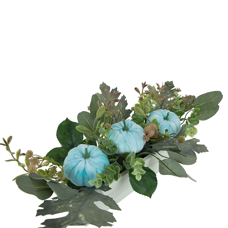 Northlight 18in Fall Harvest Foliage And Blue Pumpkins Planter