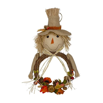 Northlight 20in Tan And Orange Fall Harvest Scarecrow Wreath