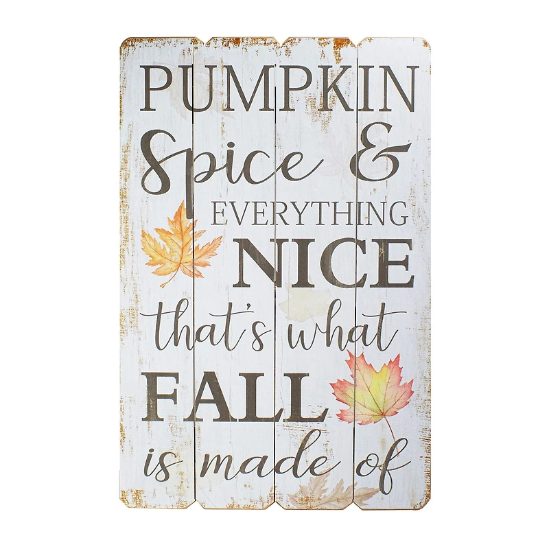 Northlight 23.5in White-Washed Pumpkin Spice Everything Nice Fall Wooden Hanging Wall Sign