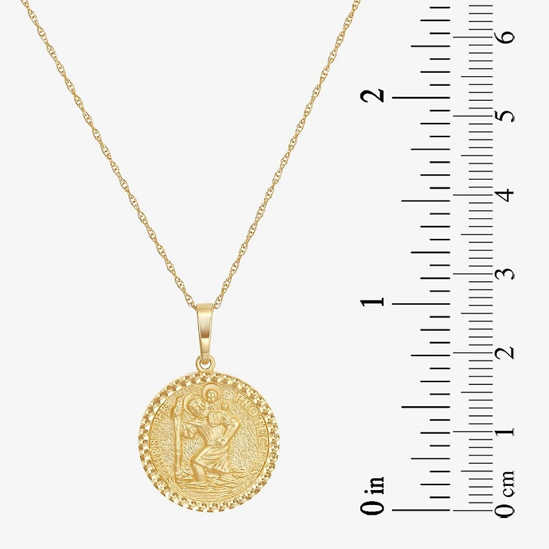 Saint Christopher Mens 14K Gold Round 22 Inch Pendant Necklace