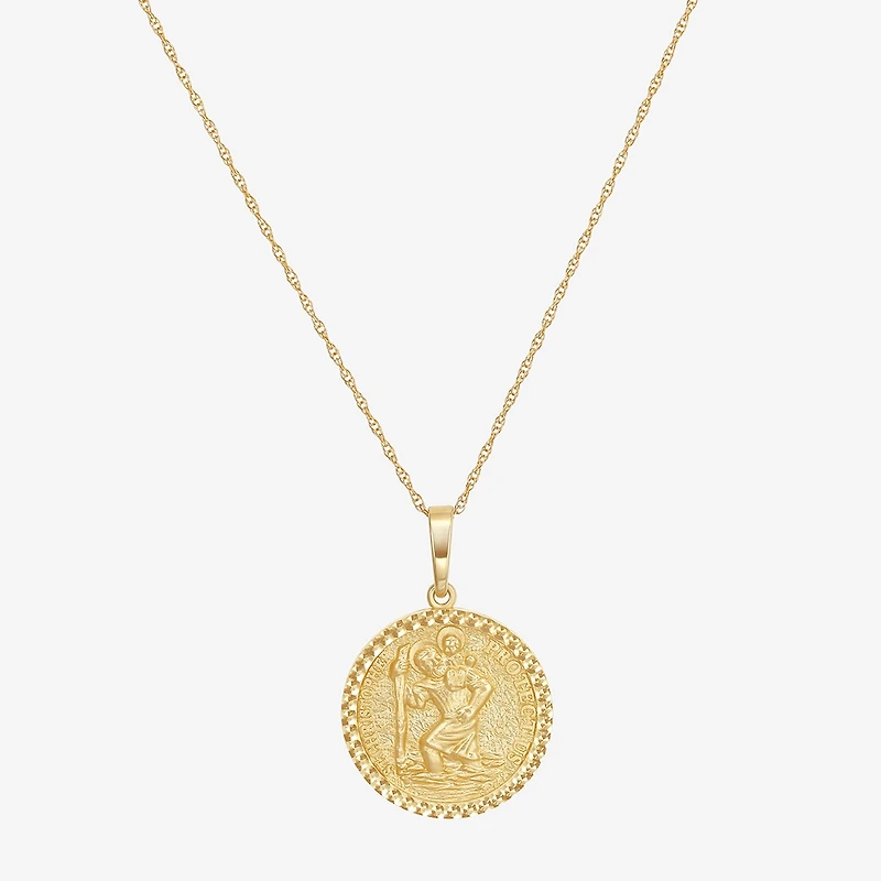 Saint Christopher Mens 14K Gold Round 22 Inch Pendant Necklace