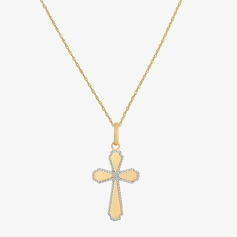 Made in Italy Womens 14K Two Tone Gold Cross 18 Inch Pendant Necklace