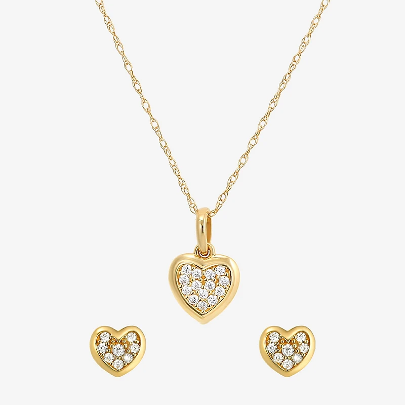 Girls Cubic Zirconia 14K Gold Heart 2-pc. Jewelry Set