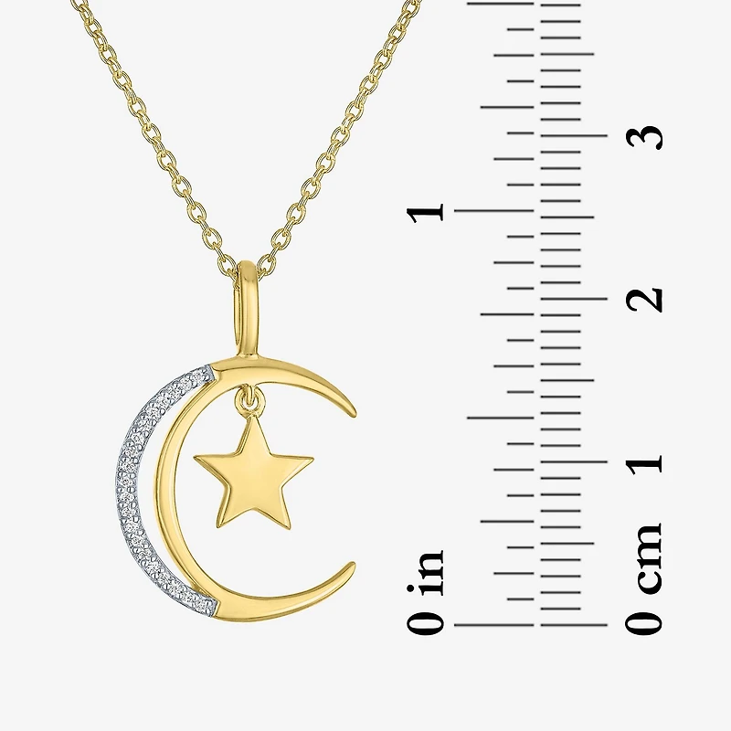 Diamond Accent (G-H / Si2-I1) Womens Lab Grown White 14K Gold Over Silver Sterling Moon 18 Inch Pendant Necklace