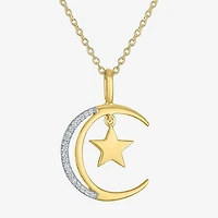 Diamond Accent (G-H / Si2-I1) Womens Lab Grown White 14K Gold Over Silver Sterling Moon 18 Inch Pendant Necklace