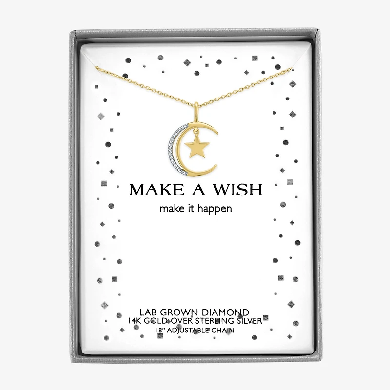 Diamond Accent (G-H / Si2-I1) Womens Lab Grown White 14K Gold Over Silver Sterling Moon 18 Inch Pendant Necklace