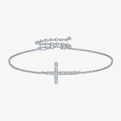 Diamond Accent (G-H / Si2-I1) Womens Sterling Silver 18 Inch Cable Cross Chain Bracelet