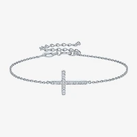 Diamond Accent (G-H / Si2-I1) Womens Sterling Silver 18 Inch Cable Cross Chain Bracelet