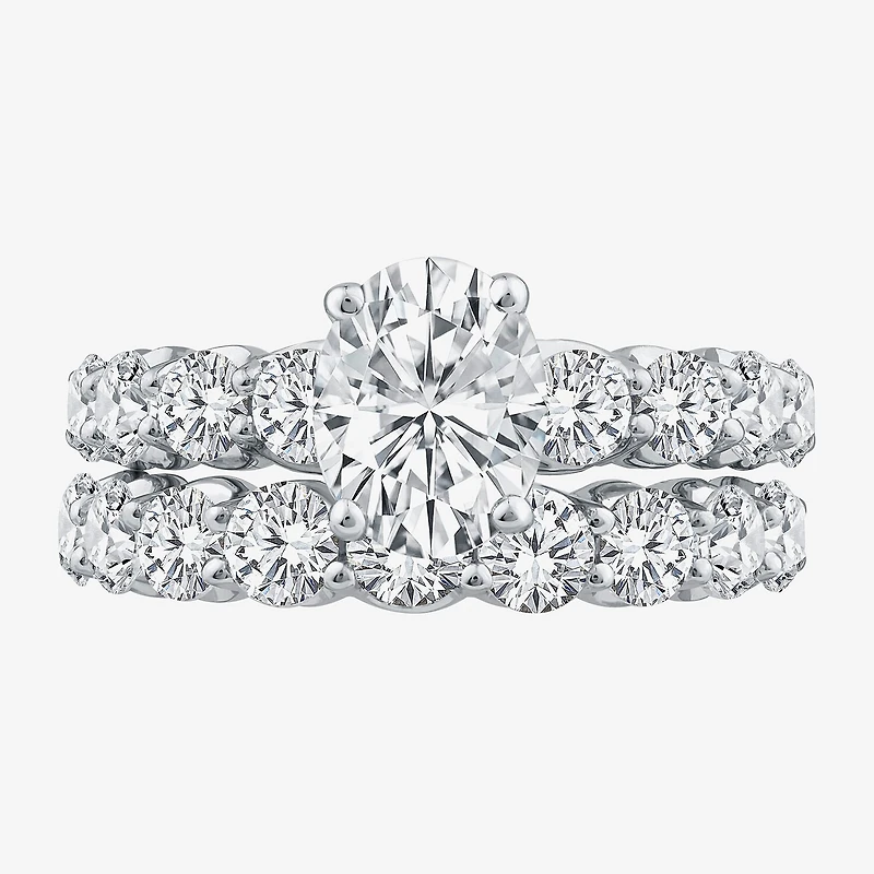 Signature By Modern Bride (G / Si1-Si2) Womens 4 CT. T.W. Lab Grown White Diamond 10K Gold Oval Side Stone Bridal Set