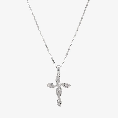Sparkle Allure Womens Cubic Zirconia Pure Silver Over Brass Cross 16 Inch Pendant Necklace