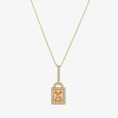 Sparkle Allure Womens Champagne Cubic Zirconia 14K Gold Over Brass Rectangular 16 Inch Pendant Necklace