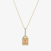 Sparkle Allure Womens Champagne Cubic Zirconia 14K Gold Over Brass Rectangular 16 Inch Pendant Necklace