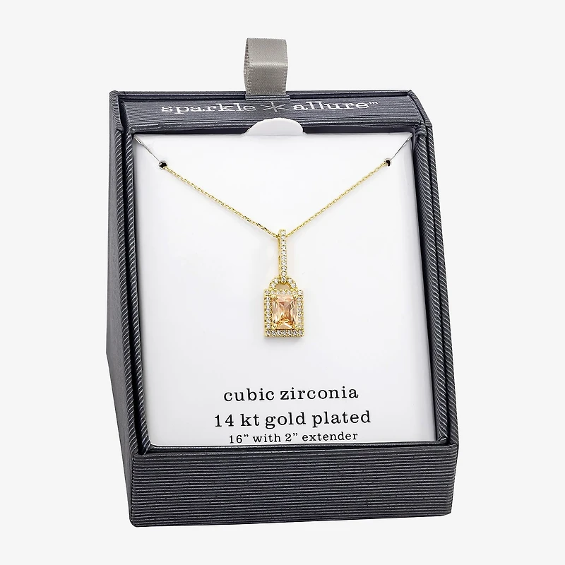Sparkle Allure Womens Champagne Cubic Zirconia 14K Gold Over Brass Rectangular 16 Inch Pendant Necklace