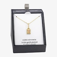 Sparkle Allure Womens Champagne Cubic Zirconia 14K Gold Over Brass Rectangular 16 Inch Pendant Necklace