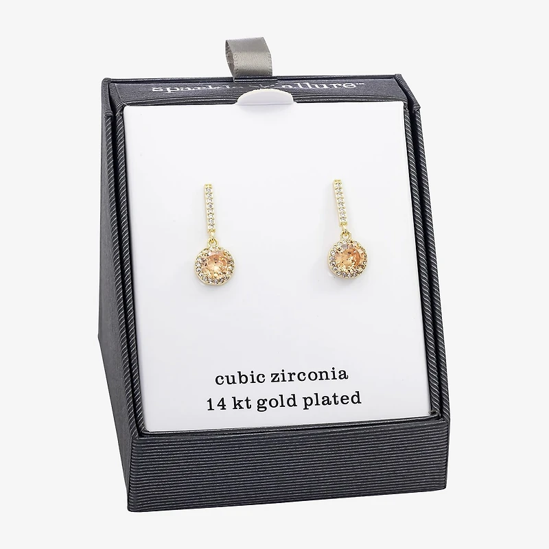 Sparkle Allure Womens Champagne Cubic Zirconia 14K Gold Over Brass Round Drop Earrings
