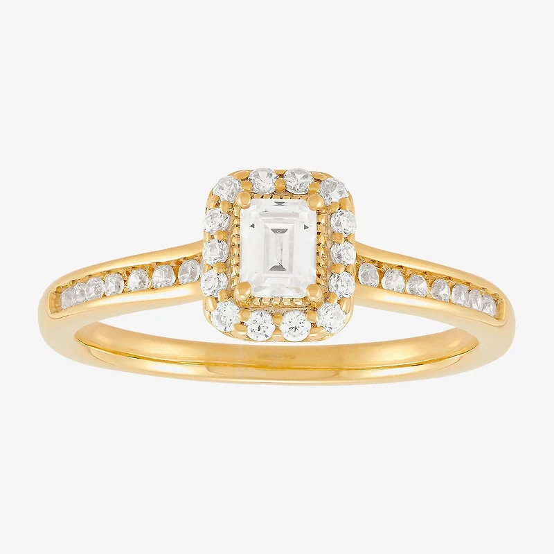 (H-I / Si1-Si2) Womens 1/2 CT. T.W. Lab Grown White Diamond 10K Gold Side Stone Halo Engagement Ring
