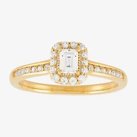 (H-I / Si1-Si2) Womens 1/2 CT. T.W. Lab Grown White Diamond 10K Gold Side Stone Halo Engagement Ring