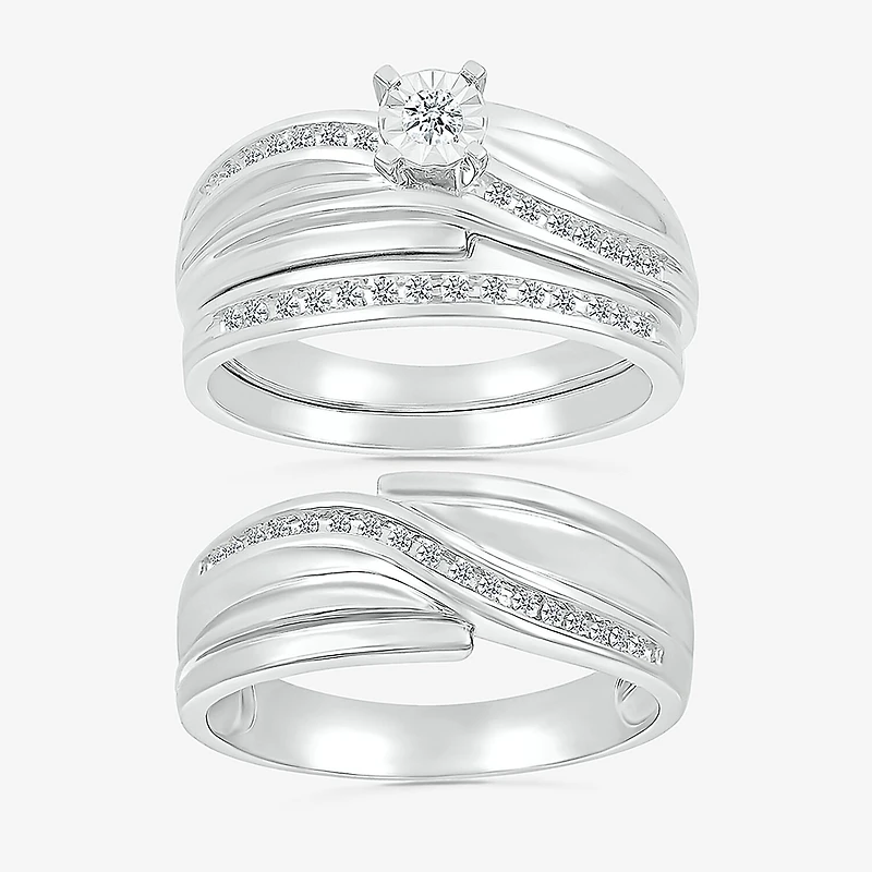 4.40mm Unisex Adult 1/3 CT. T.W. Natural White Diamond 10K Gold Round Side Stone Wedding Ring Set