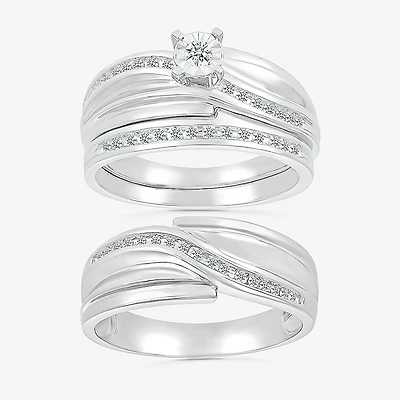 4.40mm Unisex Adult 1/3 CT. T.W. Natural White Diamond 10K Gold Round Side Stone Wedding Ring Set