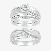 4.40mm Unisex Adult 1/3 CT. T.W. Natural White Diamond 10K Gold Round Side Stone Wedding Ring Set