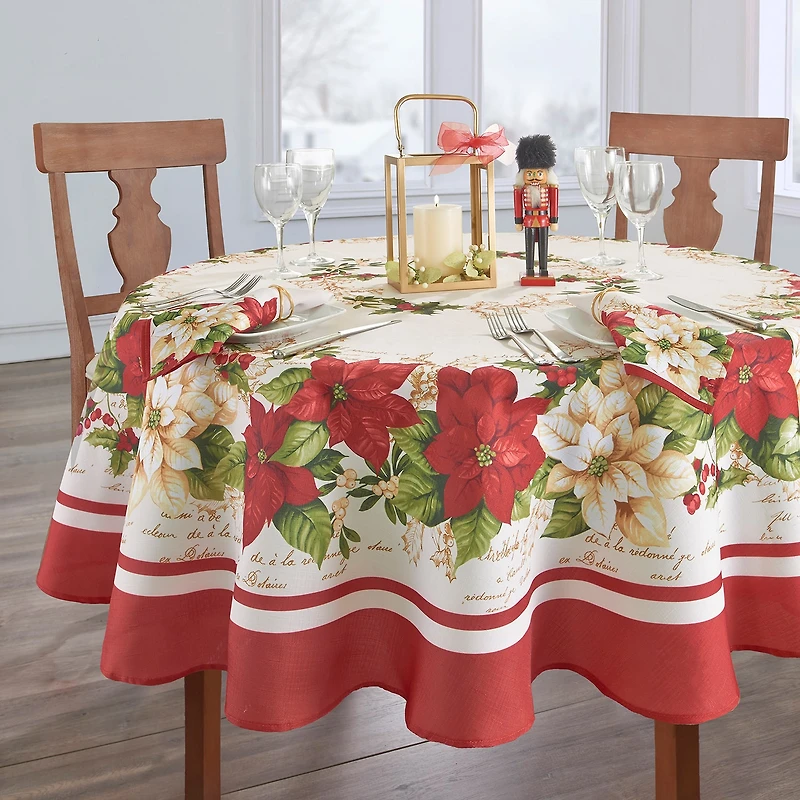Elrene Home Fashions Red White Poinsettia 70x70 Tablecloth