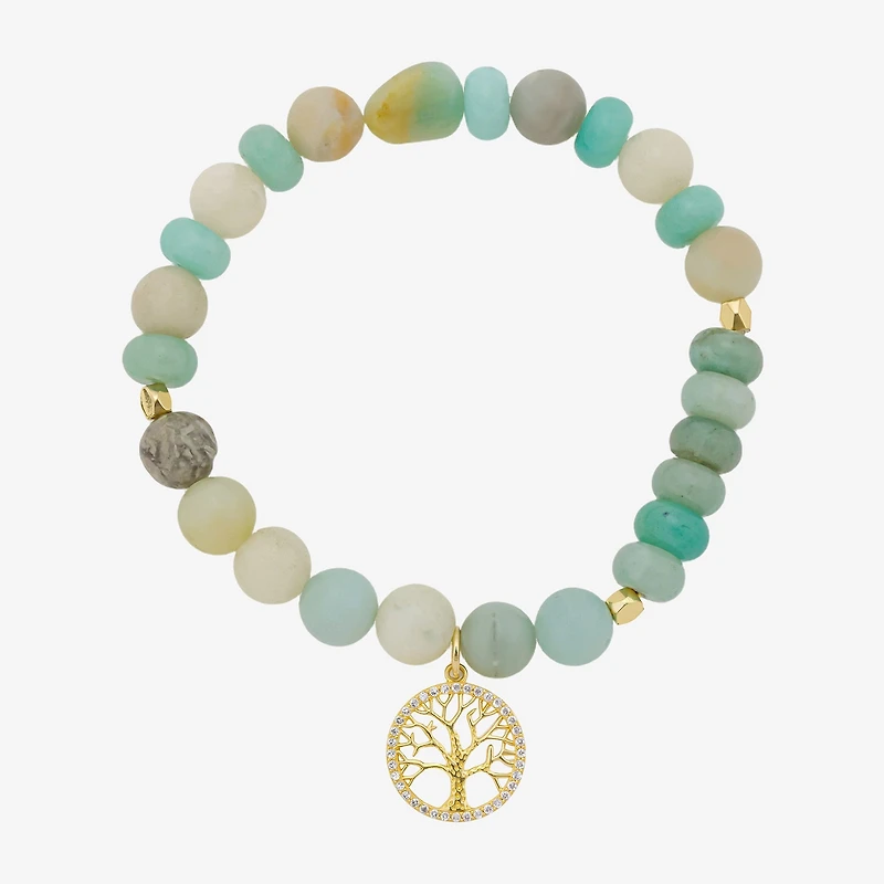 Footnotes Family Tree Charm Womens Multi Color 10K Gold Over Brass Beaded Bracelet