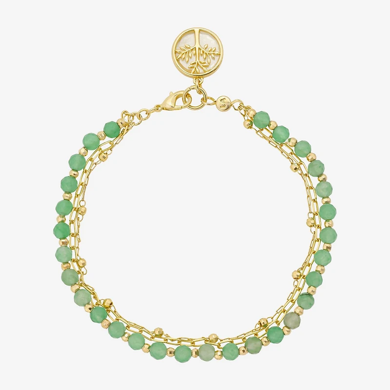 Footnotes Family Tree Charm Multi Strand Womens Green Aventurine 10K Gold Over Brass Strand Bracelet