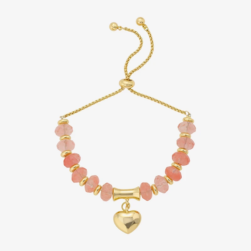Footnotes Charm Beaded Womens Red Quartz 10K Gold Over Brass Heart Bolo Bracelet