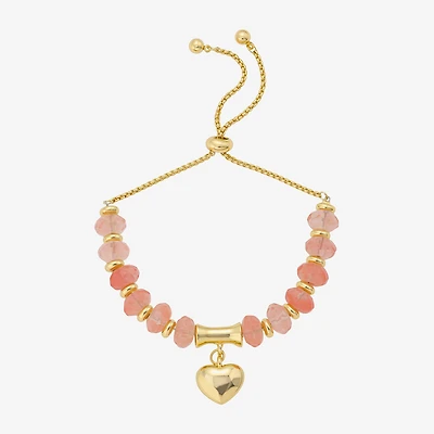 Footnotes Charm Beaded Womens Red Quartz 10K Gold Over Brass Heart Bolo Bracelet