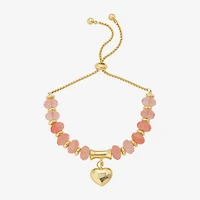 Footnotes Charm Beaded Womens Red Quartz 10K Gold Over Brass Heart Bolo Bracelet