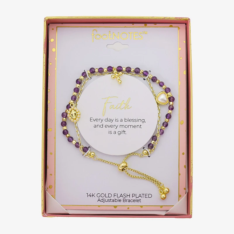 Footnotes Charm Beaded Womens Purple Amethyst 10K Gold Over Brass Cross Heart Bolo Bracelet