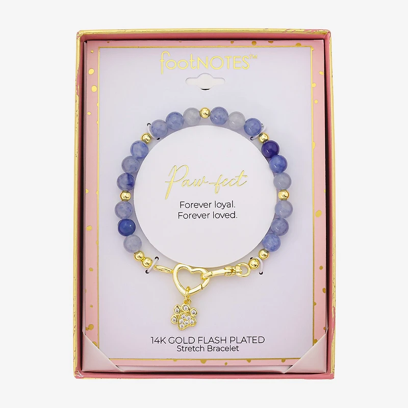 Footnotes Paw Charm Beaded Womens Blue Sodalite 10K Gold Over Brass Beaded Bracelet