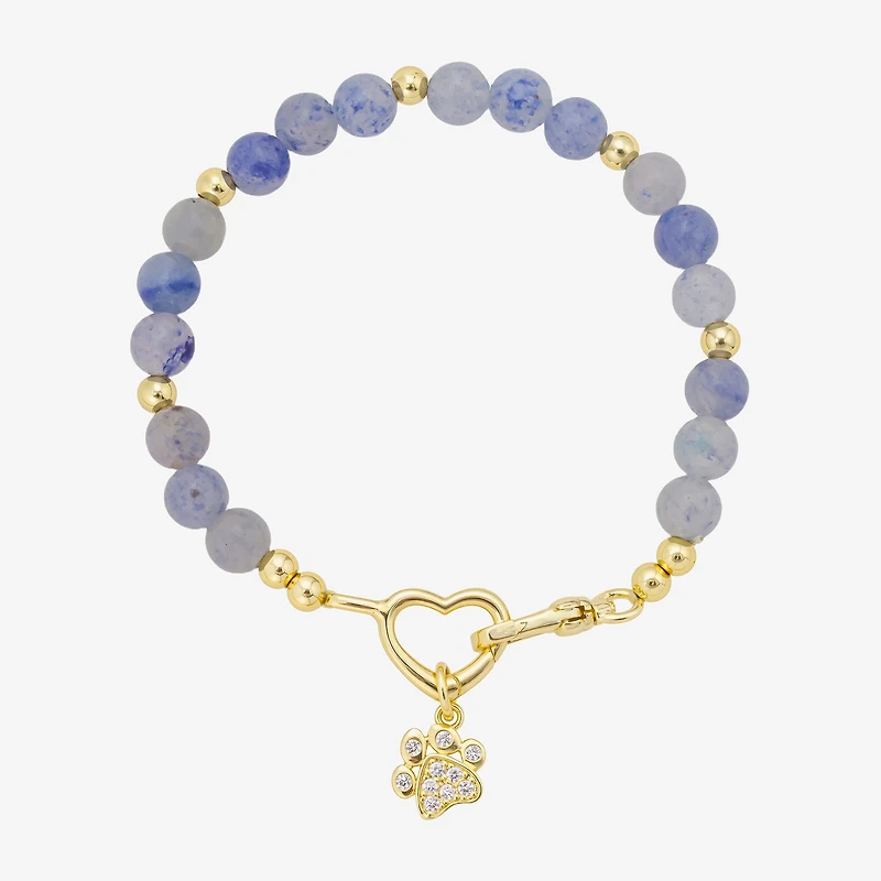 Footnotes Paw Charm Beaded Womens Blue Sodalite 10K Gold Over Brass Beaded Bracelet