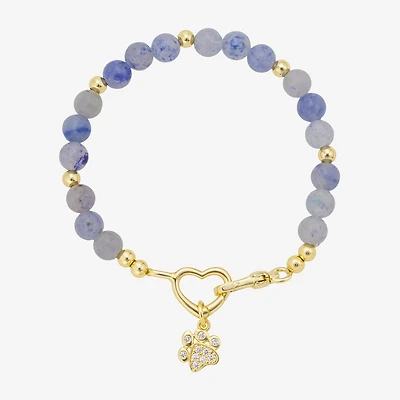Footnotes Paw Charm Beaded Womens Blue Sodalite 10K Gold Over Brass Beaded Bracelet