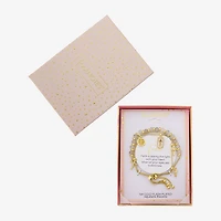 Footnotes Charm Beaded Womens White Moonstone 10K Gold Over Brass Cross Bolo Bracelet