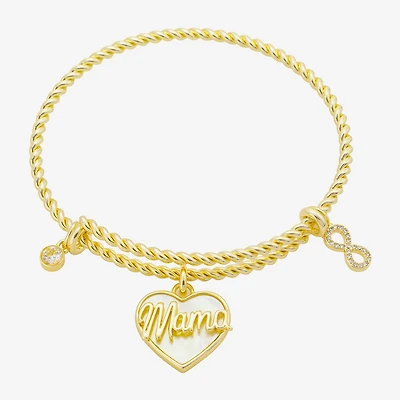 Footnotes Mama Expandable Womens White Mother Of Pearl 10K Gold Over Brass Heart Infinity Bolo Bracelet