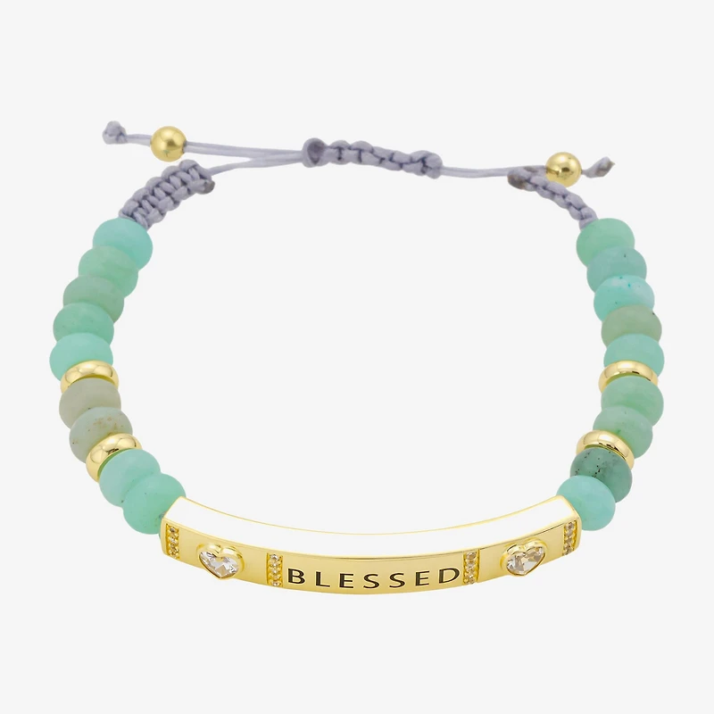 Footnotes Blessed Beaded Womens Green Jade 10K Gold Over Brass Bolo Bracelet