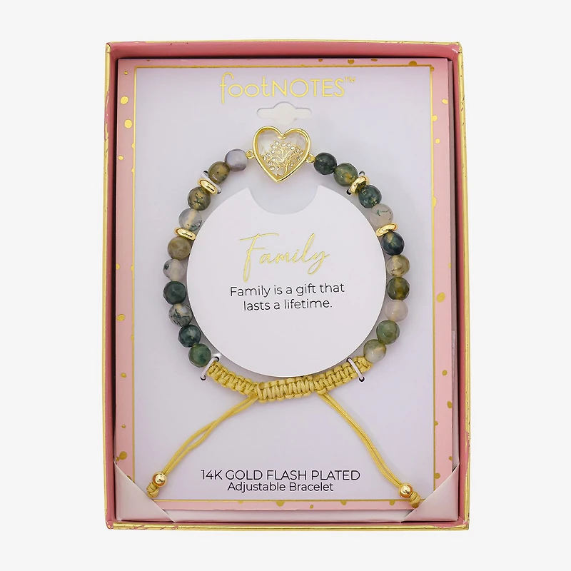 Footnotes Family Tree Womens Multi Color Jasper 10K Gold Over Brass Heart Bolo Bracelet