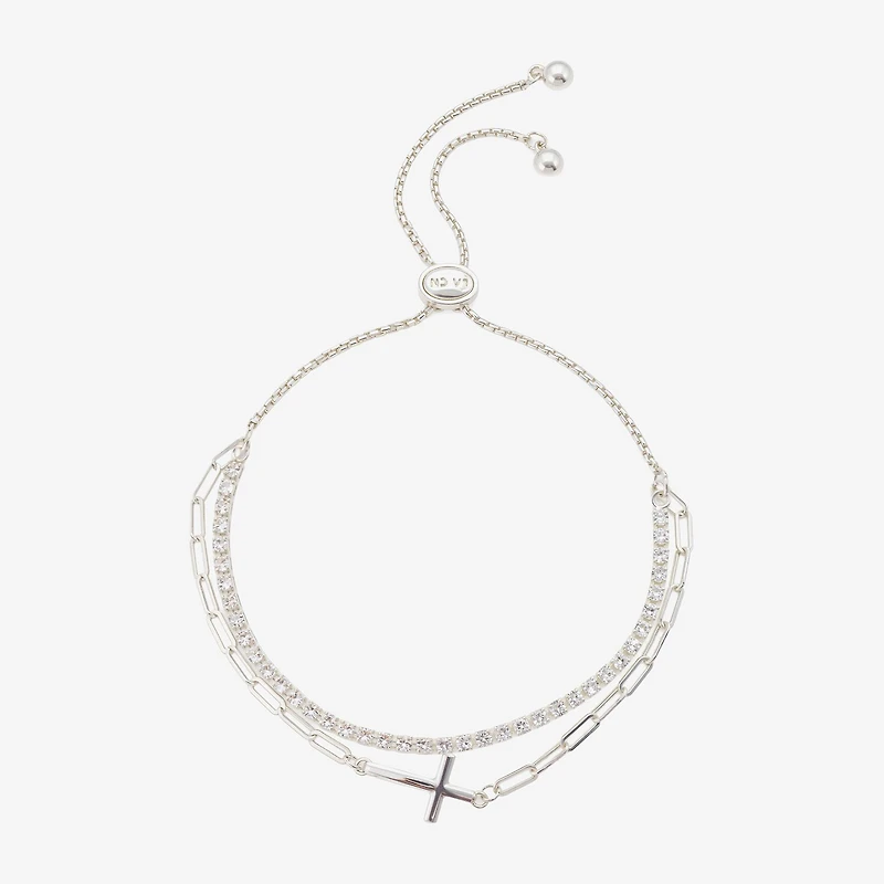 Gratitude & Grace Womens Cubic Zirconia Cross Bolo Bracelet