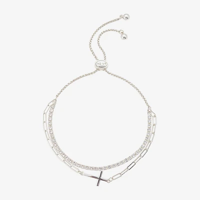 Gratitude & Grace Womens Cubic Zirconia Cross Bolo Bracelet