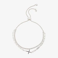 Gratitude & Grace Womens Cubic Zirconia Cross Bolo Bracelet
