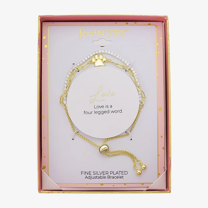 Gratitude & Grace Paw Print Womens Cubic Zirconia Bolo Bracelet