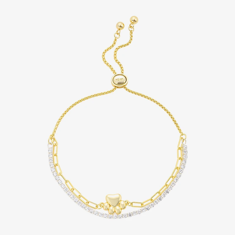 Gratitude & Grace Paw Print Womens Cubic Zirconia Bolo Bracelet