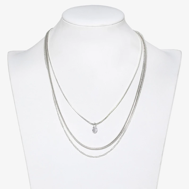 Bold Elements Silver Tone Three Row Womens 15 Inch Cable Chain Necklace