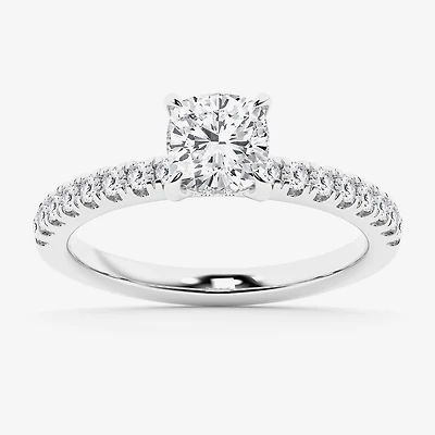 Limited Quantities! (G \ Si1) Womens 1 1/4 CT. T.W. Lab Grown White Diamond 14K Gold Cushion Side Stone Engagement Ring