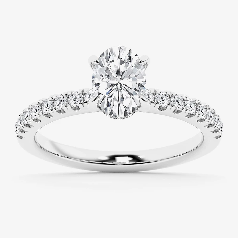 Limited Quantities! (G \ Si1) Womens 1 1/4 CT. T.W. Lab Grown White Diamond 14K Gold Oval Side Stone Engagement Ring