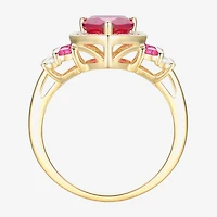 Womens Lab Created Red Ruby 14K Gold Over Silver Heart Halo Cocktail Ring