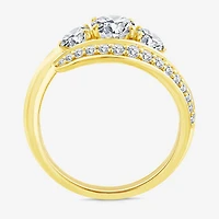 (F / Si2) Womens 1 1/2 CT. T.W. Lab Grown White Diamond 10K Gold 3-Stone Side Stone Cocktail Ring