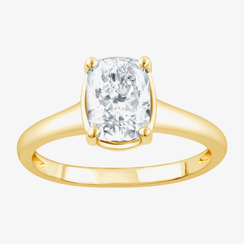 (F / Vs2) Womens 1 1/2 CT. T.W. Lab Grown White Diamond 10K Gold Cushion Solitaire Engagement Ring