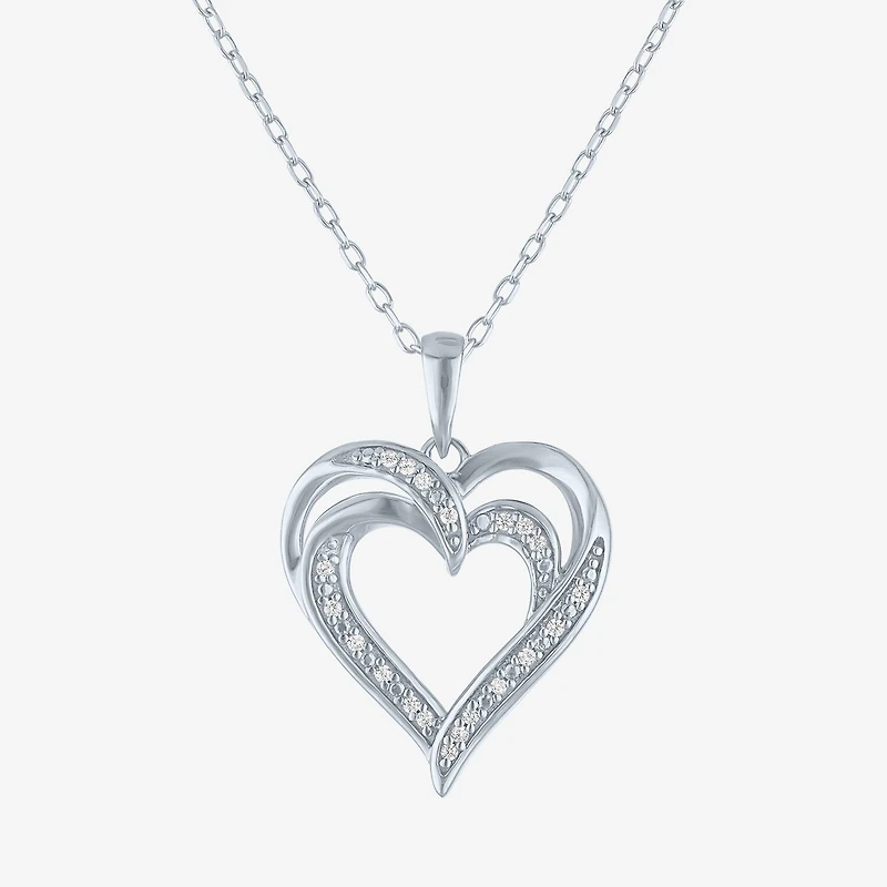 Yes, Please! (G-H / Si2-I1) Womens Diamond Accent Lab Grown White Diamond Sterling Silver Heart 18 Inch Pendant Necklace